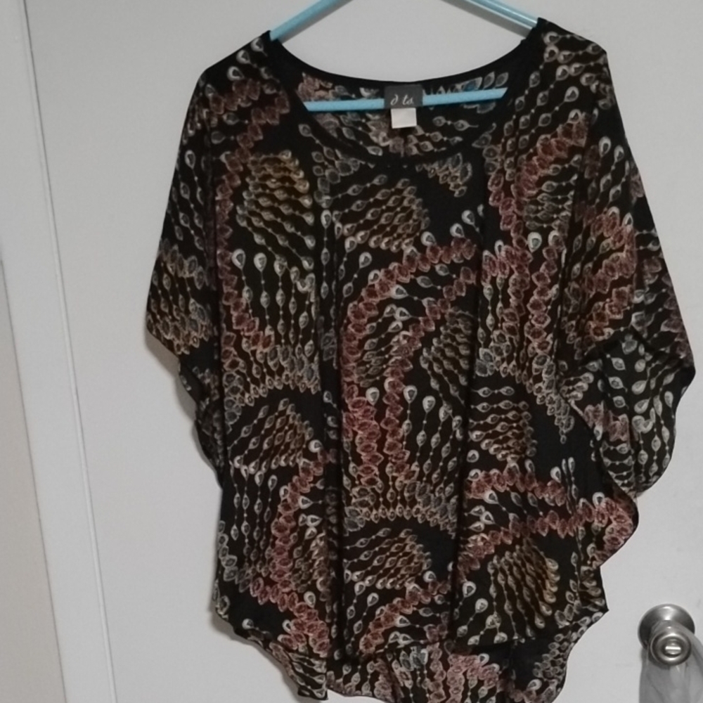 Dots Brown Black Rounded Dolman Sleeve Top